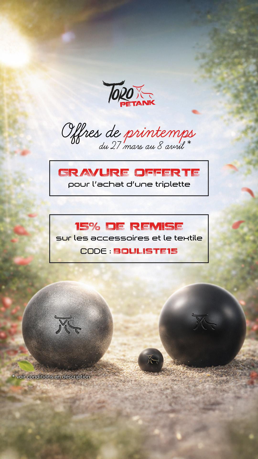 Code Promo BOULISTE15 : MS Pétanque et Toro Petank lancent leur offre de printemps Code Promo BOULISTE15 : MS Pétanque et Toro Petank lancent leur offre de printemps