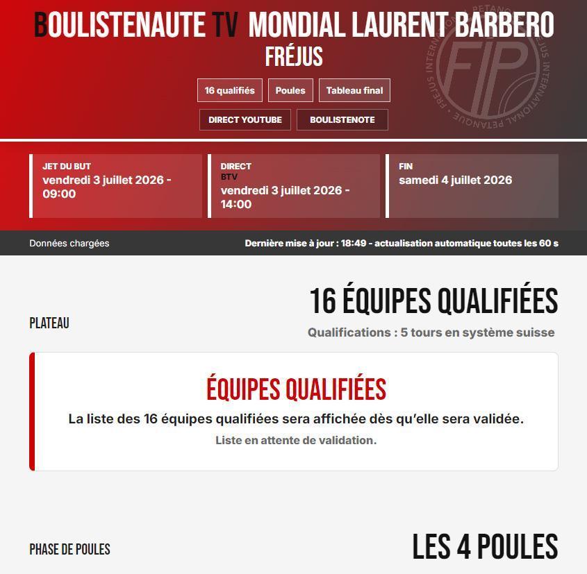 Un site dédié pour suivre le Mondial de pétanque Laurent Barbero / Ville de Fréjus, comme jamais !