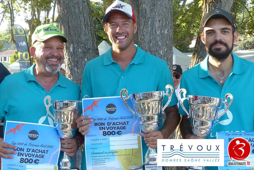 Les vainqueurs - Supranational petanque Trevoux 2025 - LACROIX/ROCHER/RIZZI