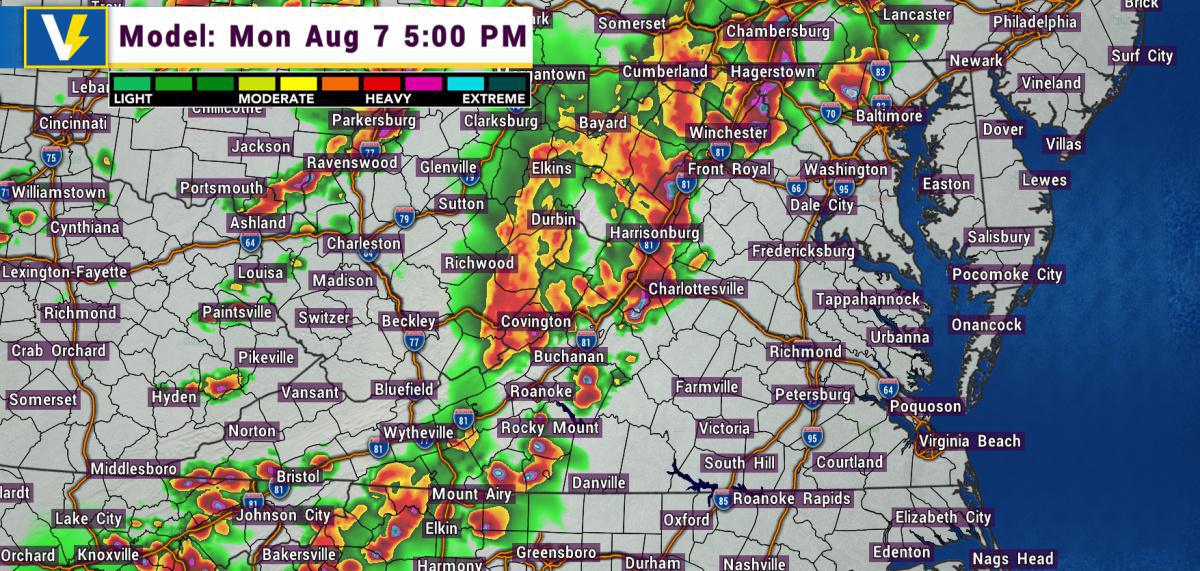 Mon 8/7: Elevated Damaging wind and tornado threat this afternoon/evening across Northern and Central Virginia