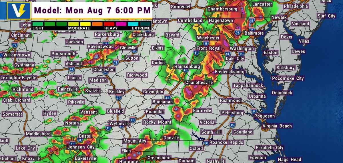 Mon 8/7: Elevated Damaging wind and tornado threat this afternoon/evening across Northern and Central Virginia