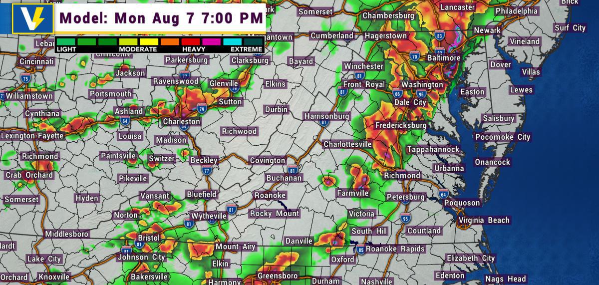 Mon 8/7: Elevated Damaging wind and tornado threat this afternoon/evening across Northern and Central Virginia