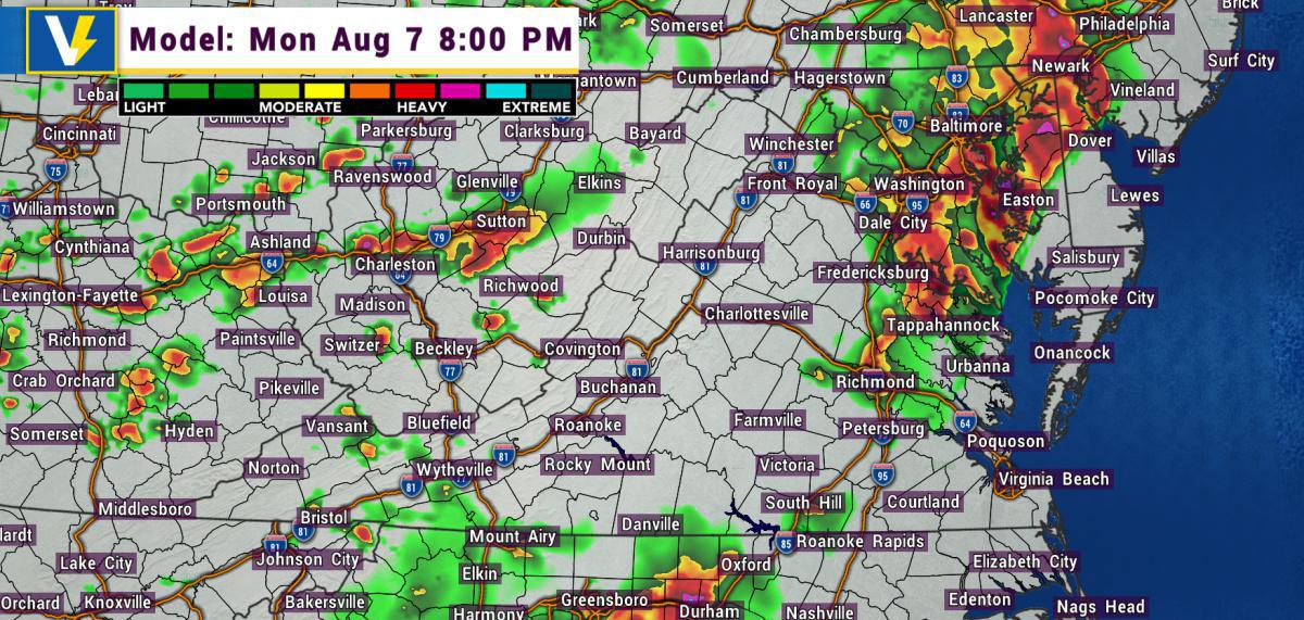 Mon 8/7: Elevated Damaging wind and tornado threat this afternoon/evening across Northern and Central Virginia