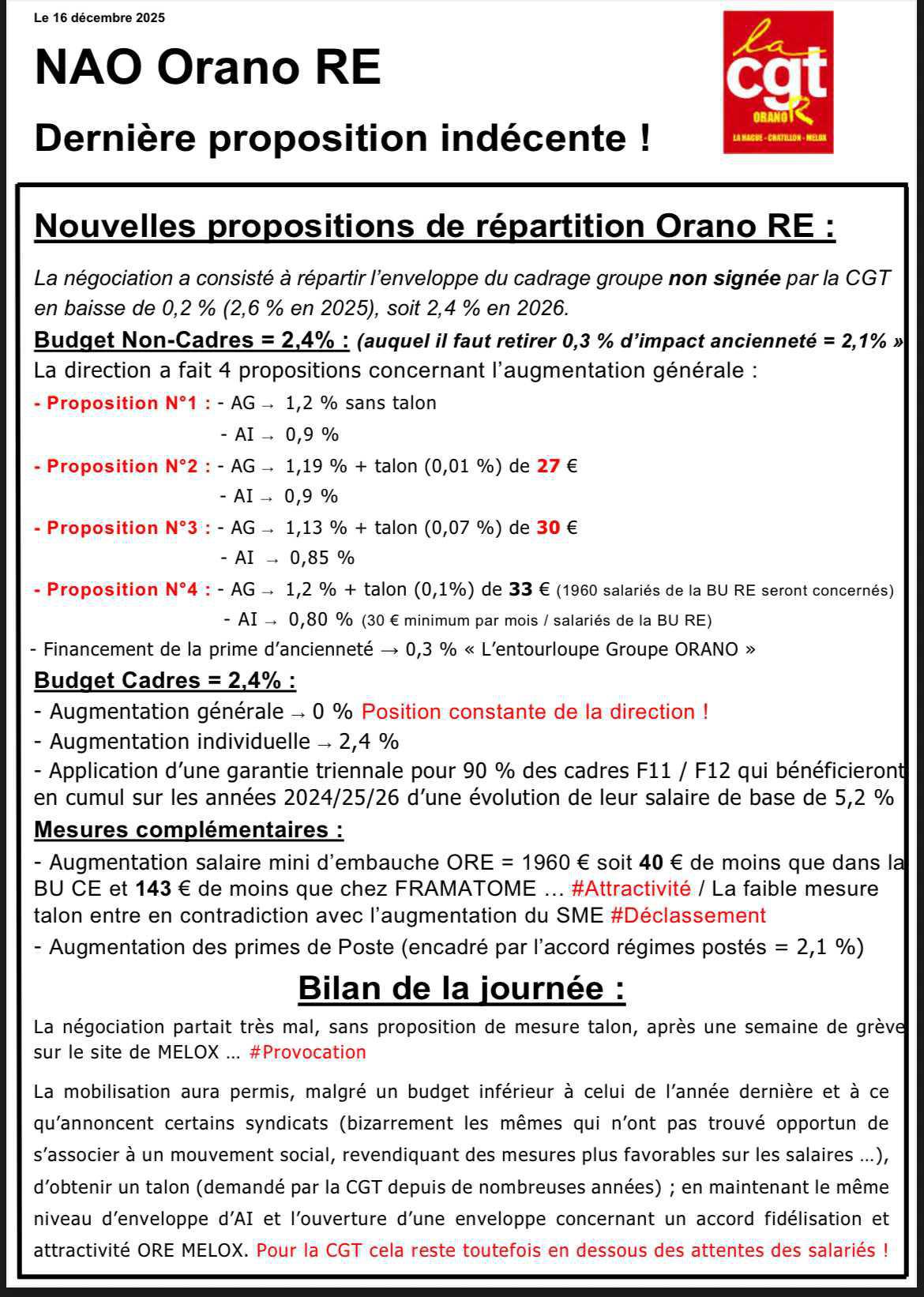 Salaires : NAO dernières propositions indécentes 