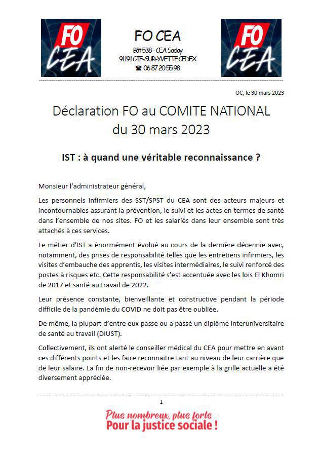 inFO - Comité National du 30 mars 2023