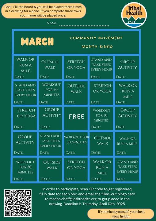 Community Movement Month Bingo.