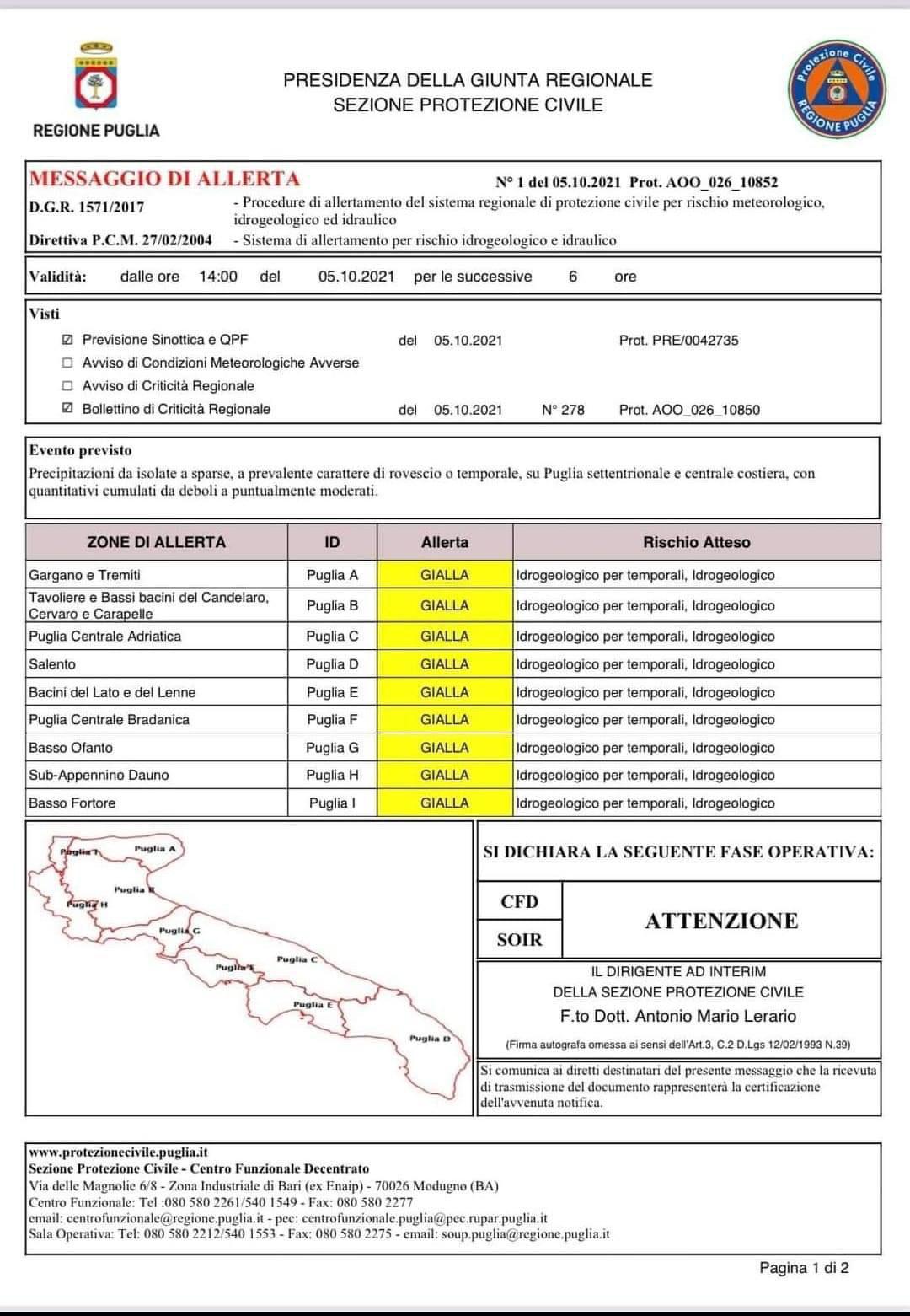 Messaggio di allerta - Regione Puglia