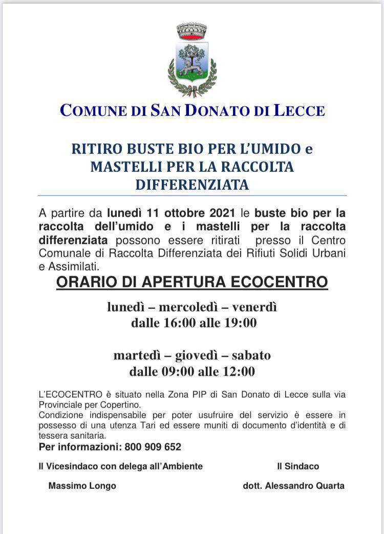 Ritiro Buste BIO per l'umido e Matelli per la raccolta differenziata