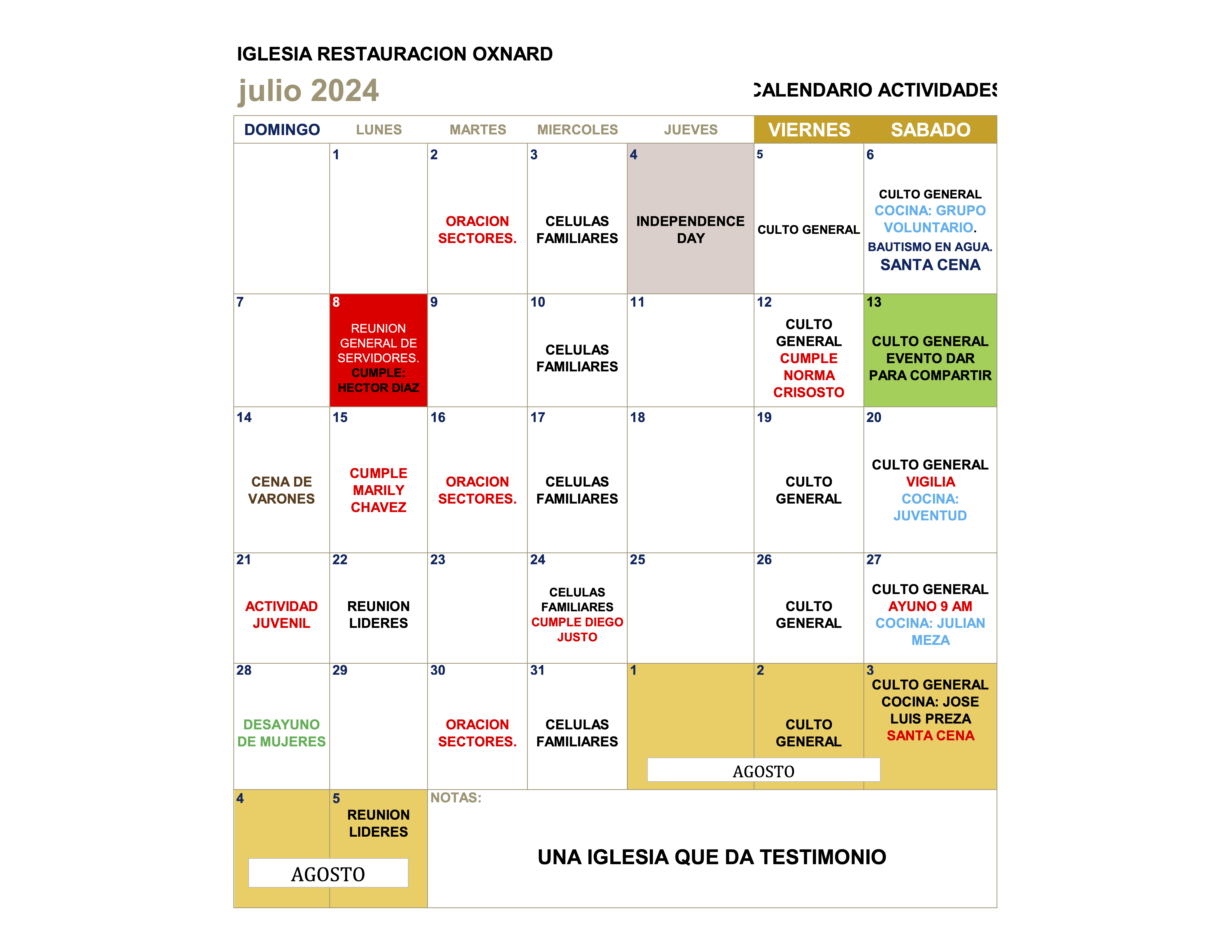 CALENDARIO julio  2024