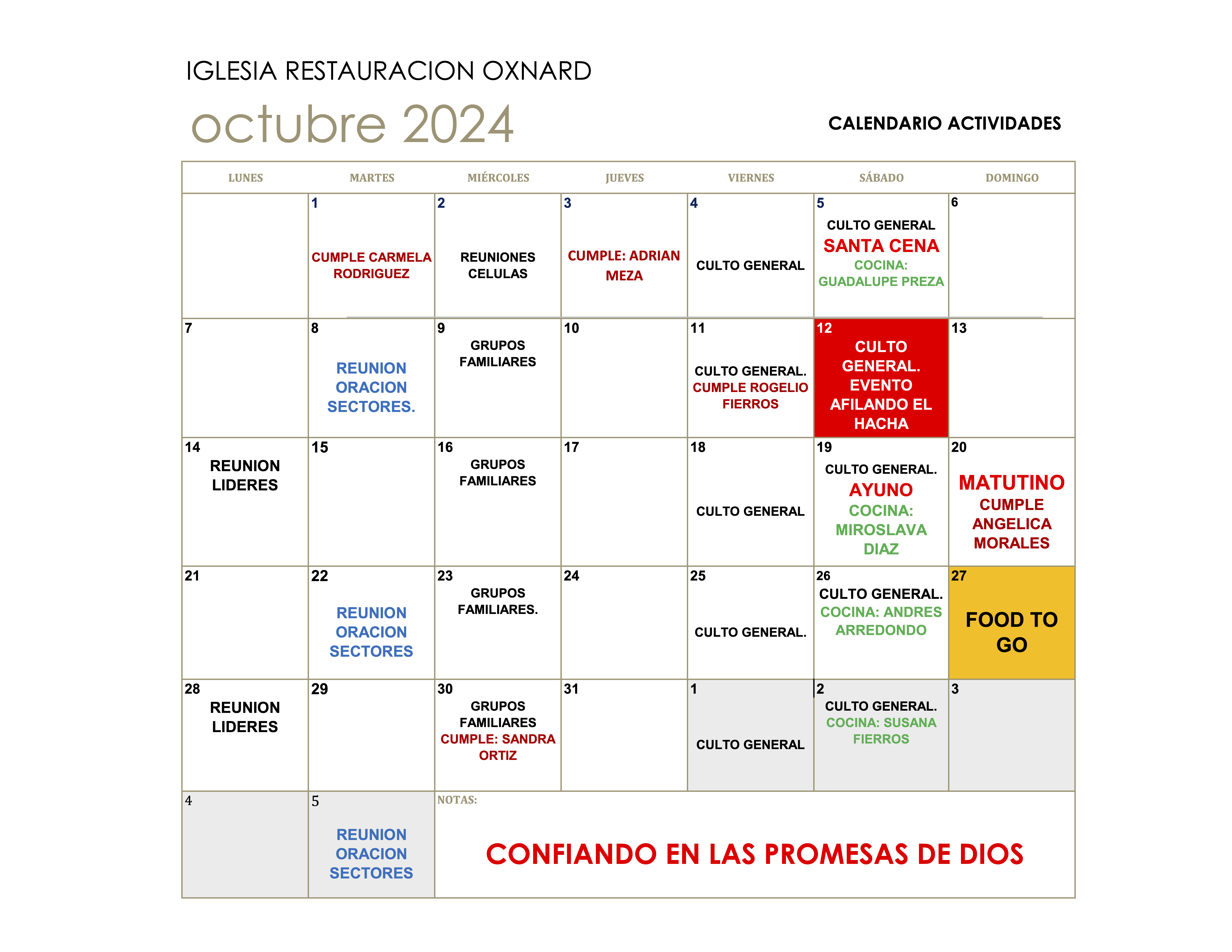 CALENDARIO OCTUBRE 2024