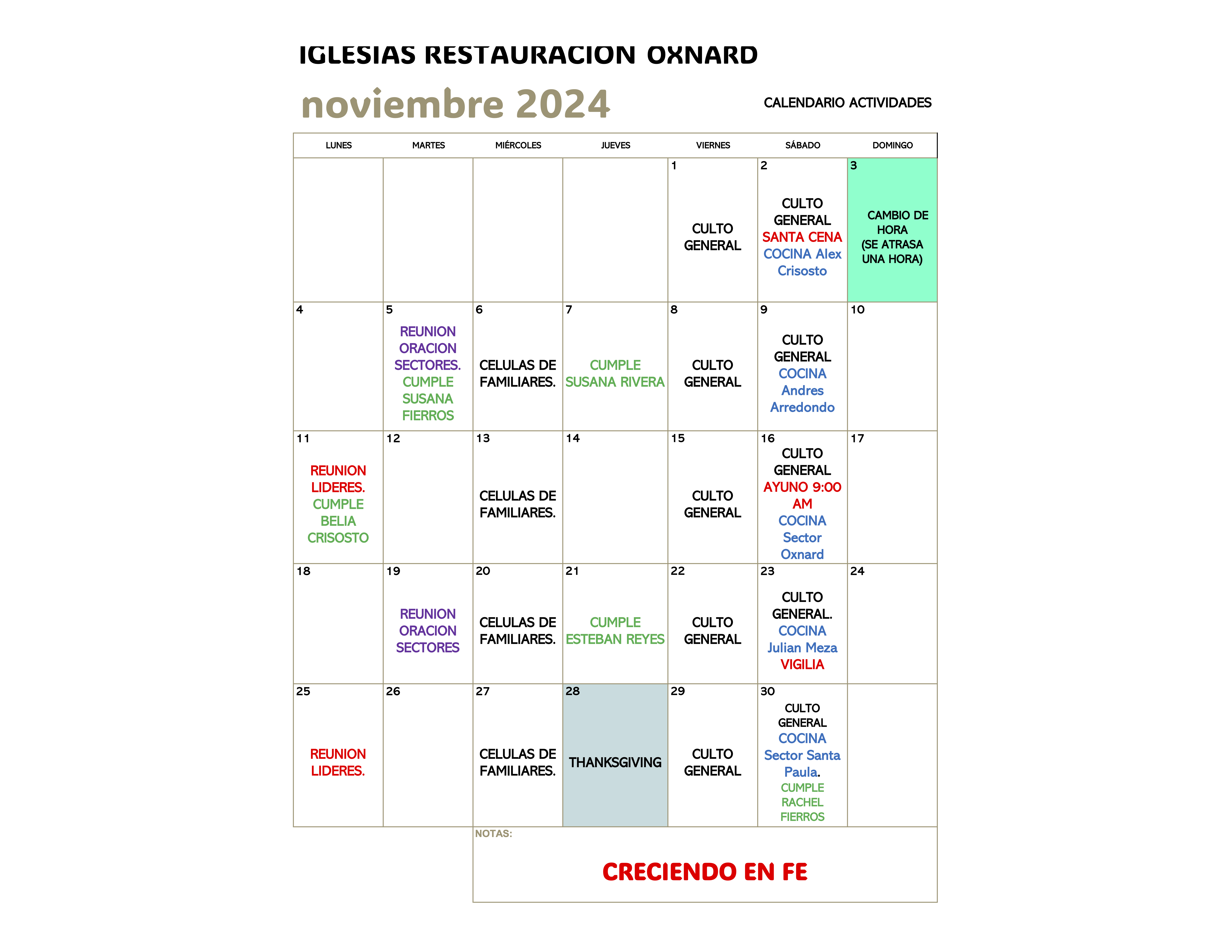 CALENDARIO MES DE NOVIEMBRE 2024