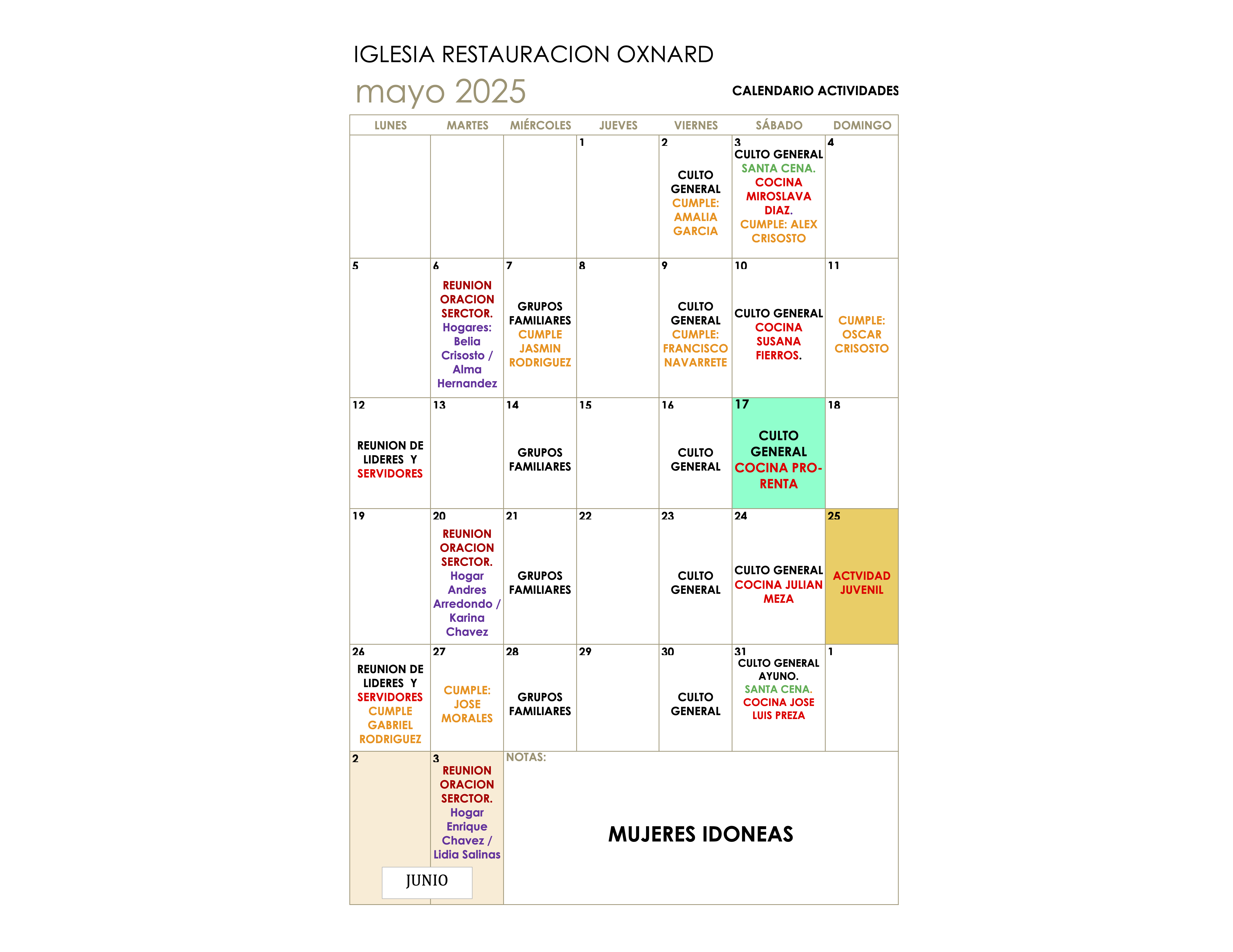 CALENDARIO MAYO 2025