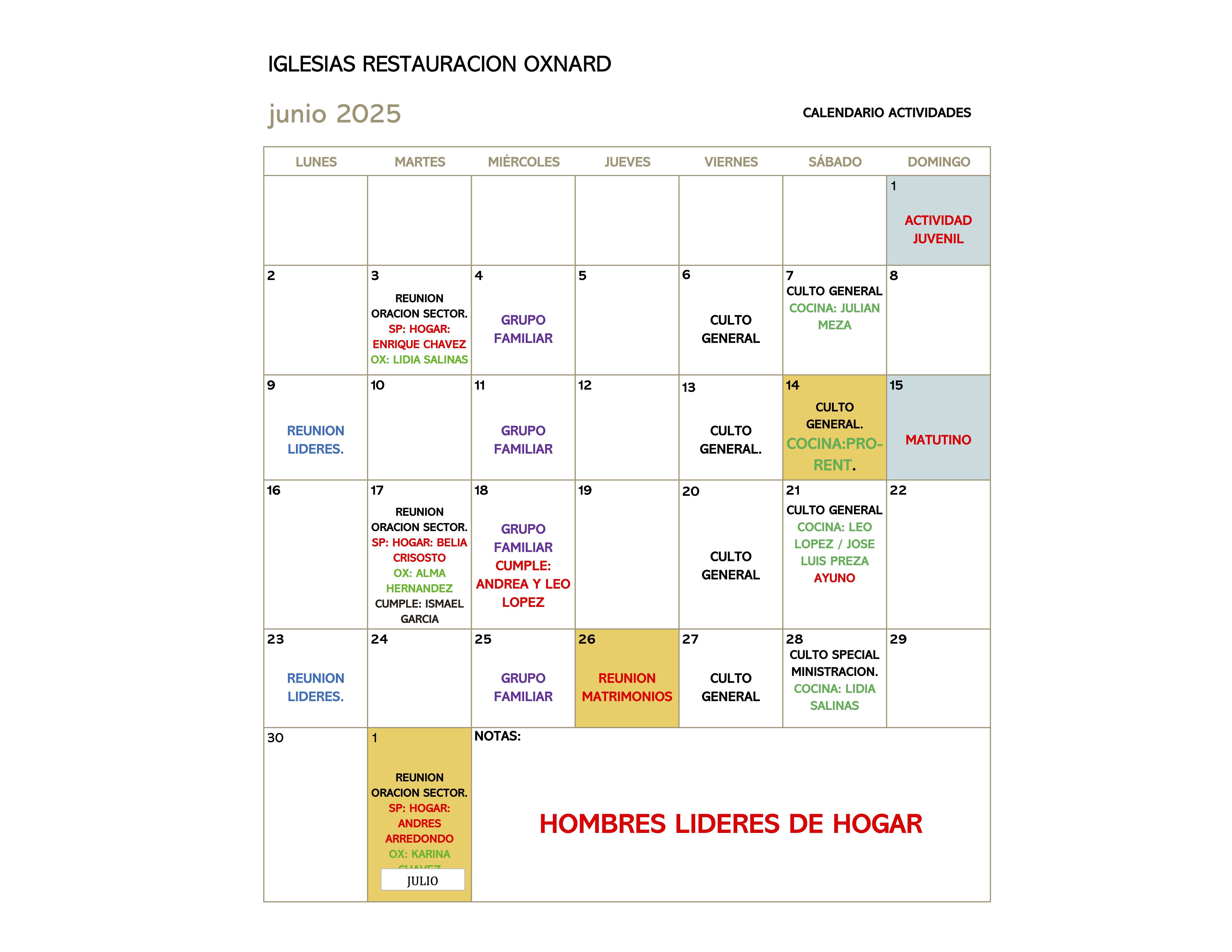 CALENDARIO JUNIO 2025