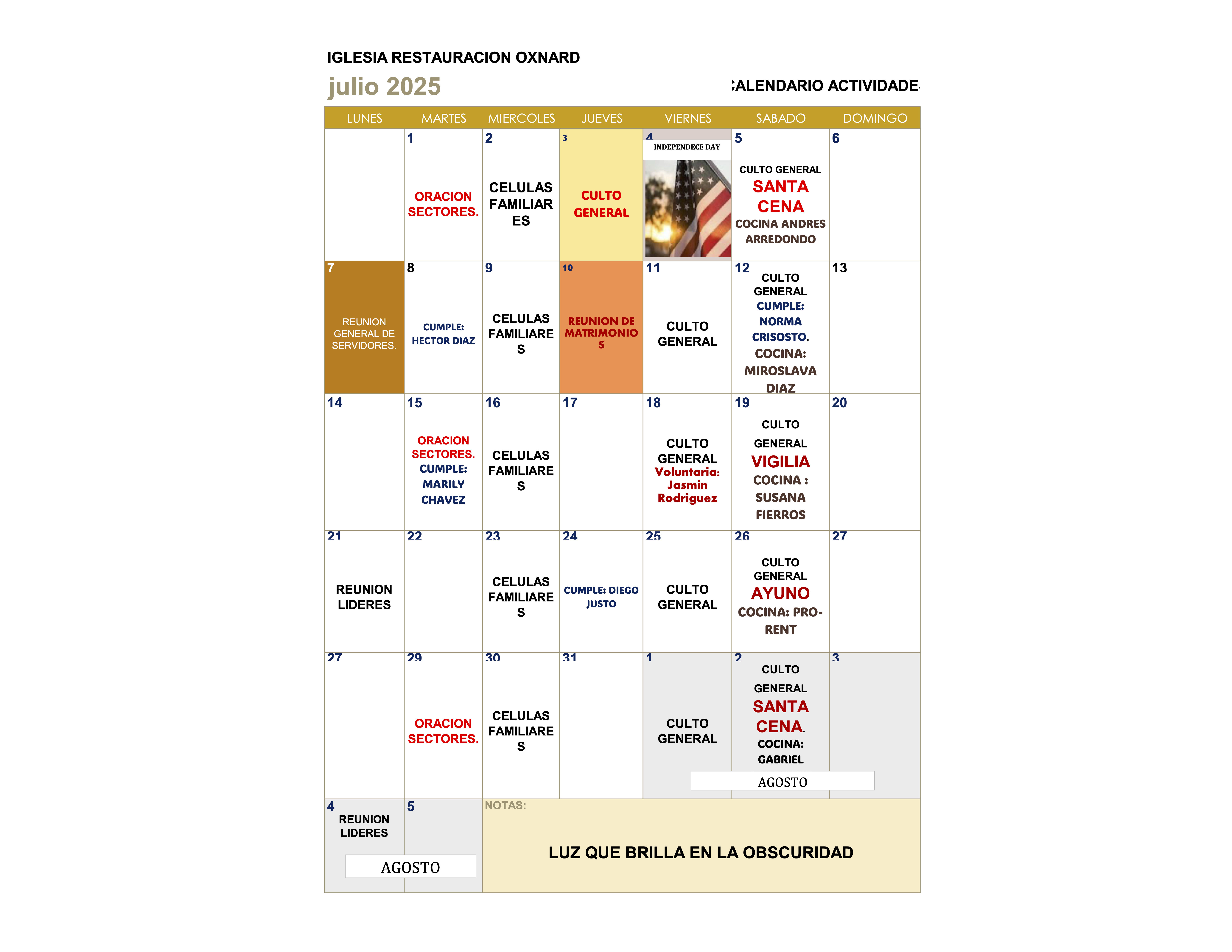 CALENDARIO JULIO 2025