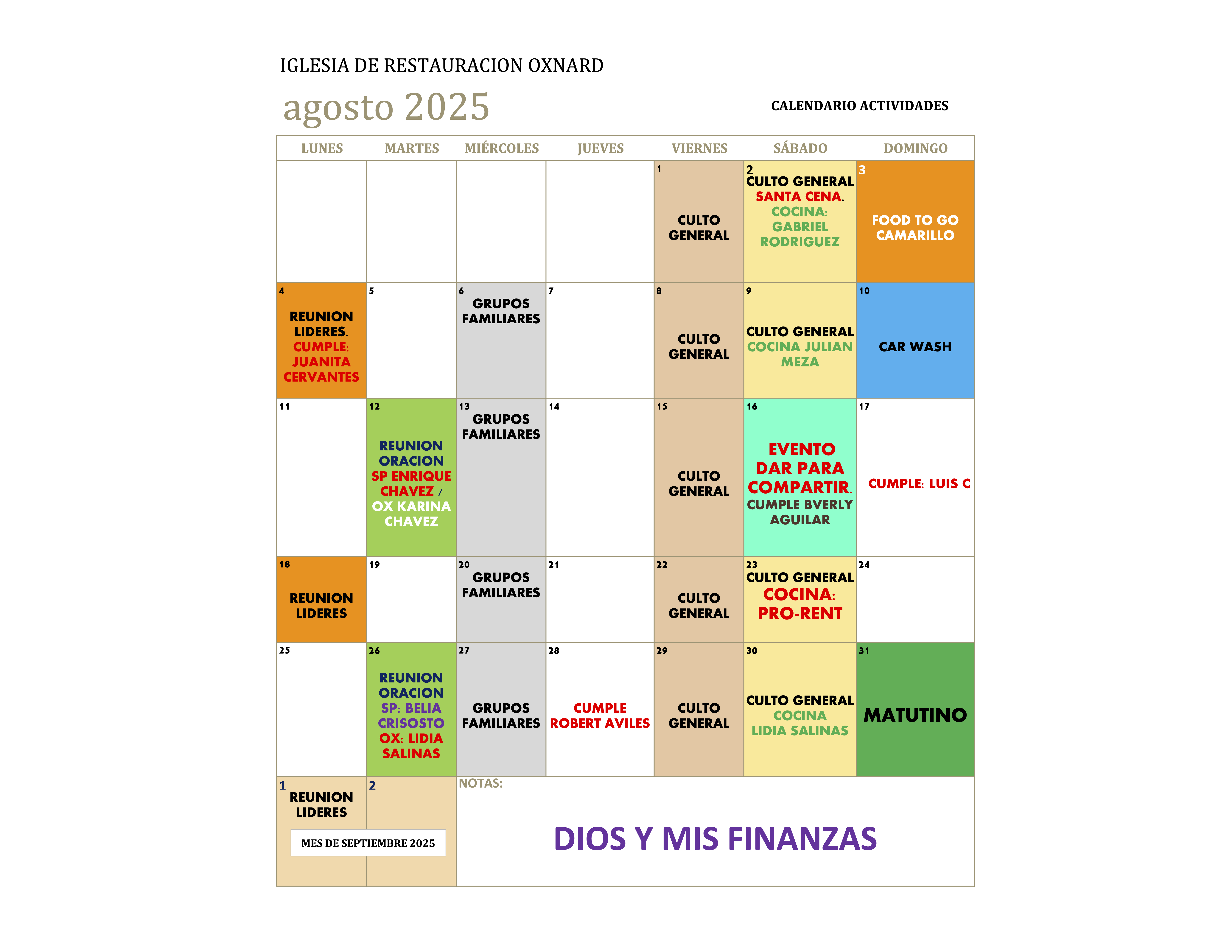 CALENDARIO AGOSTO 2025