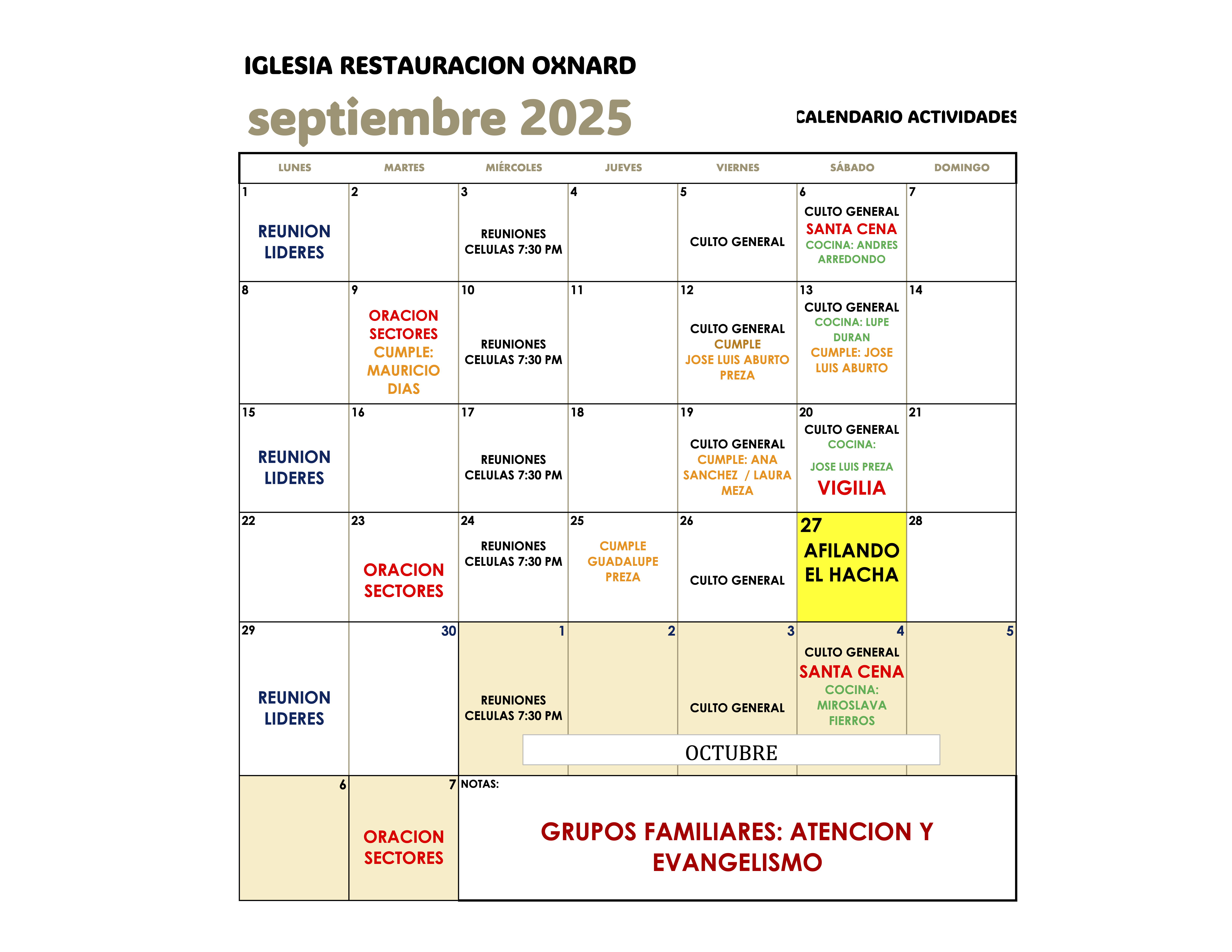 CALENDARIO SEPTIEMBRE 2025