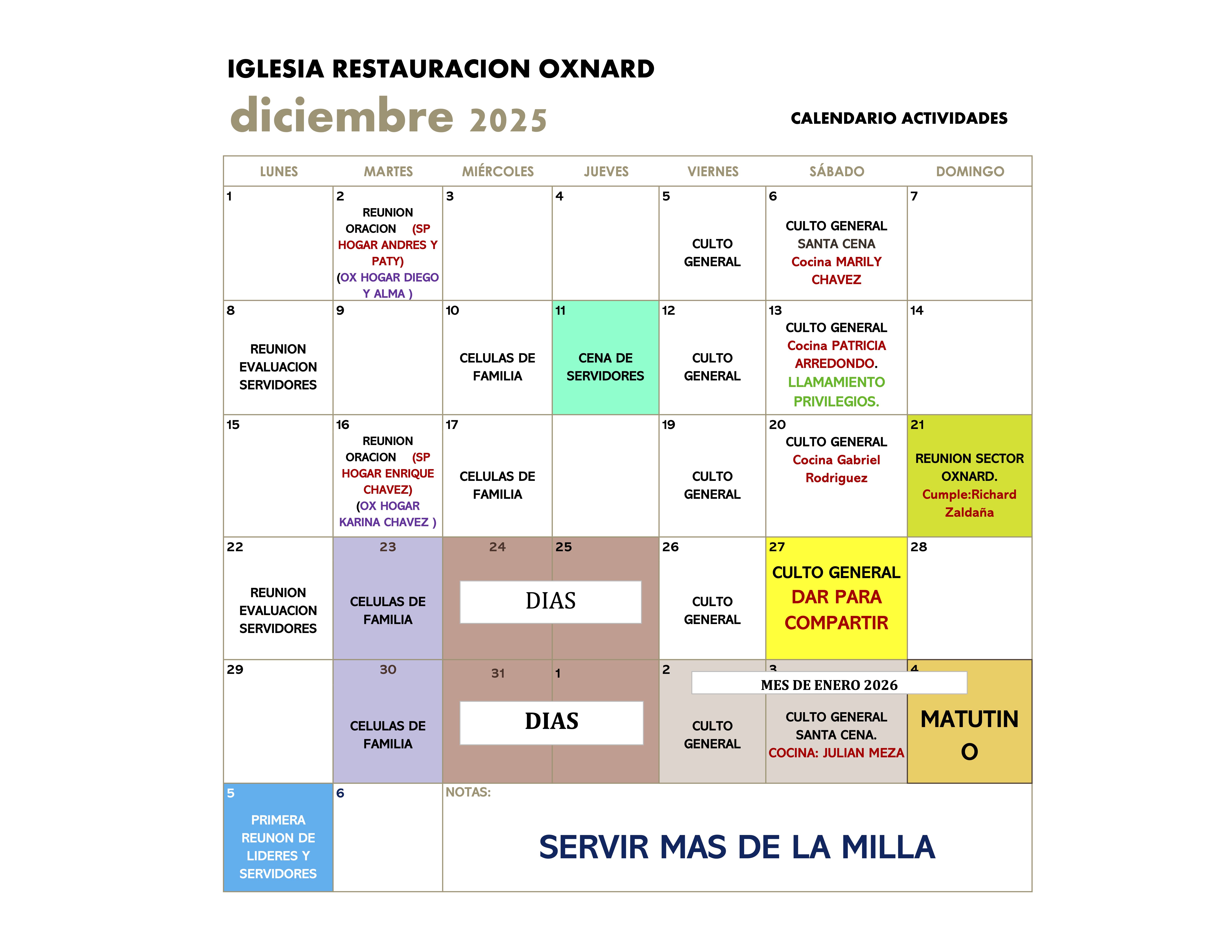 CALENDARIO MES DE DICIEMBRE 2025