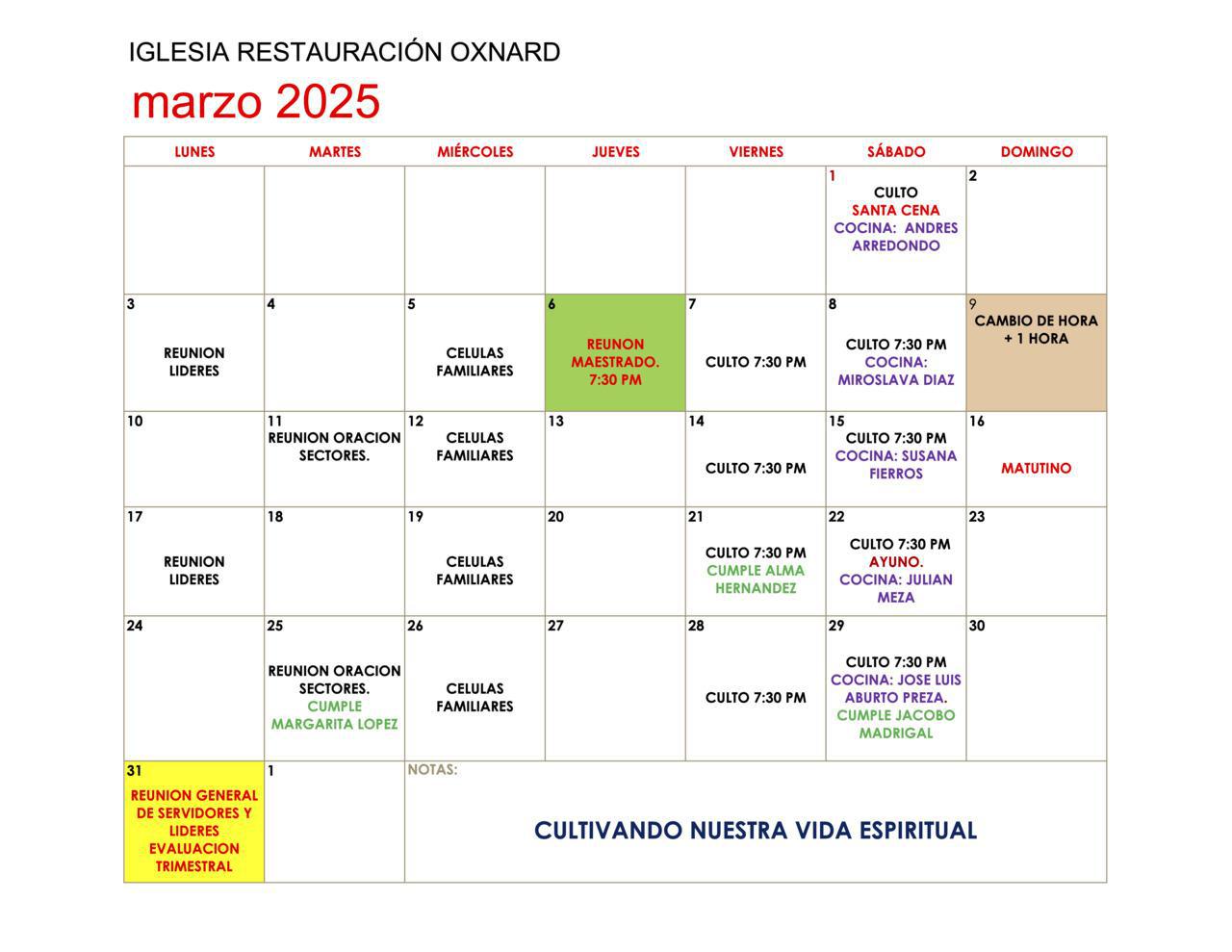 CALENDARIO MES MARZO 2025