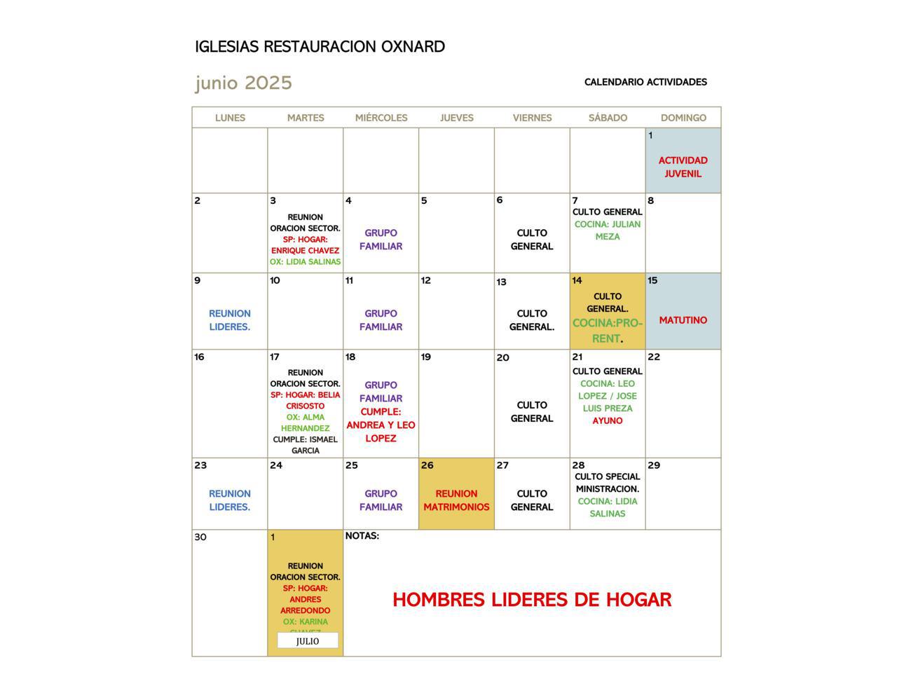 CALENDARIO JUNIO 2025
