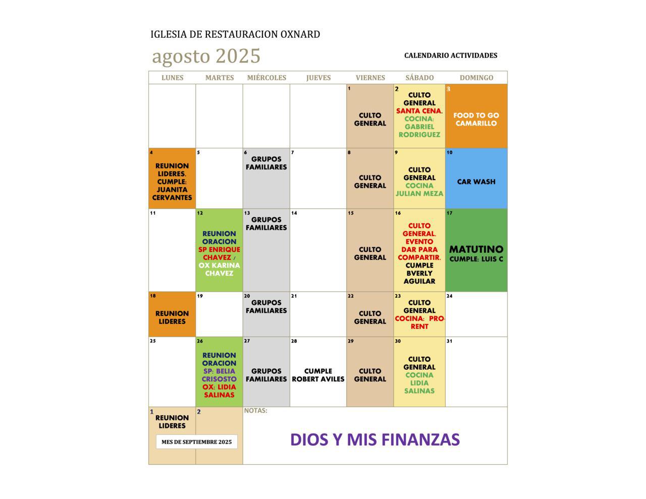 CALENDARIO AGOSTO 2025