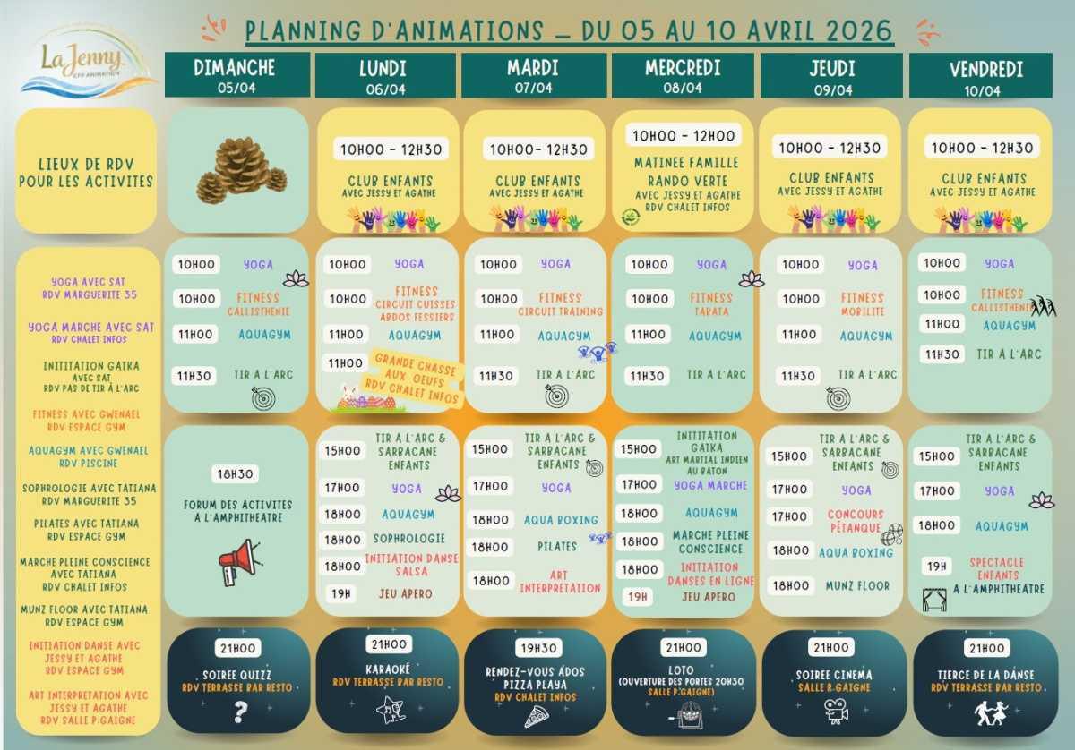 CFP Animation : planning du 5 au 10 avril 2026