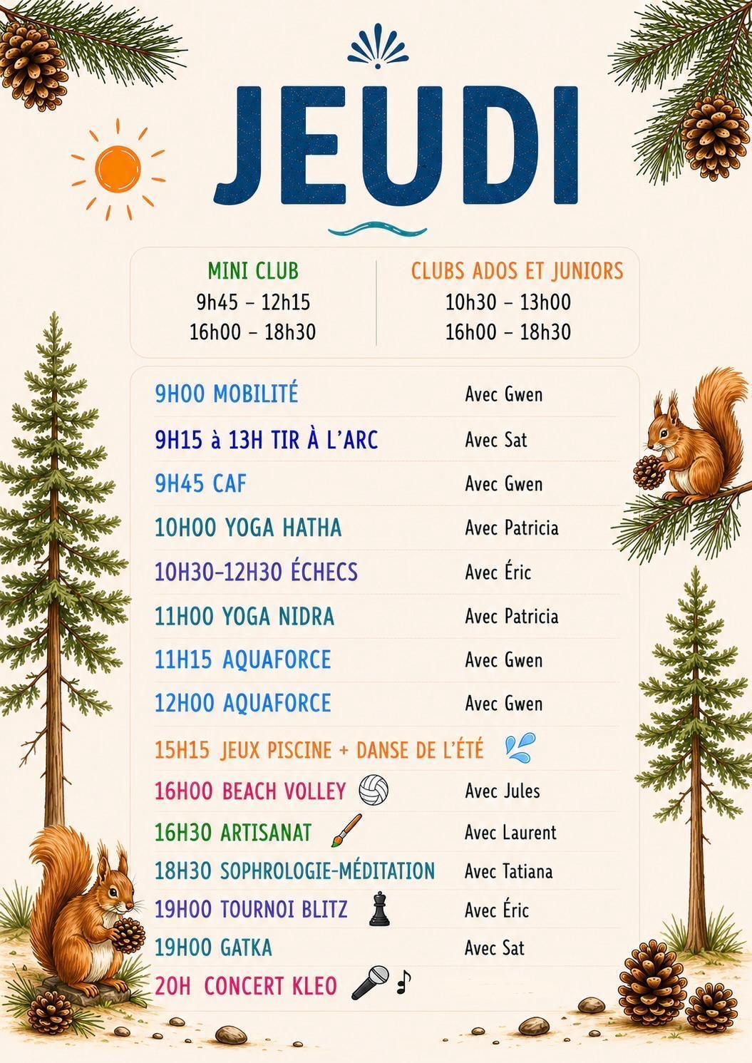 CFP Animations : planning de la semaine du 6 au 12 juillet