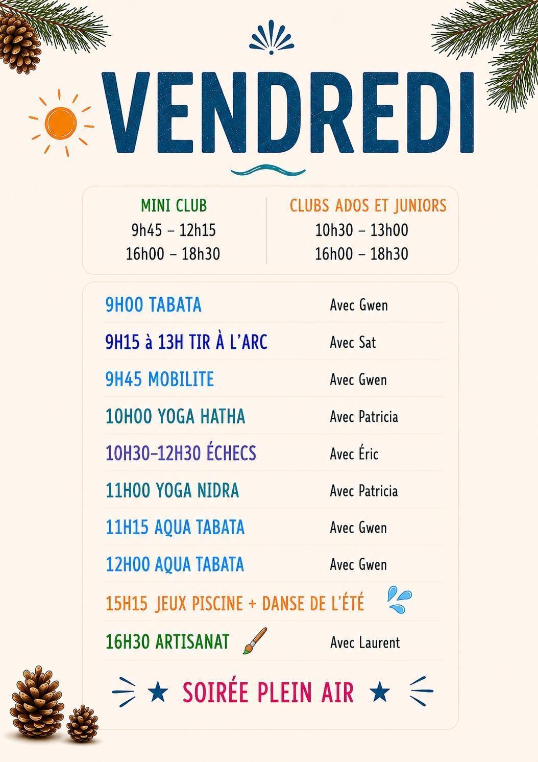 CFP Animations : planning de la semaine du 6 au 12 juillet
