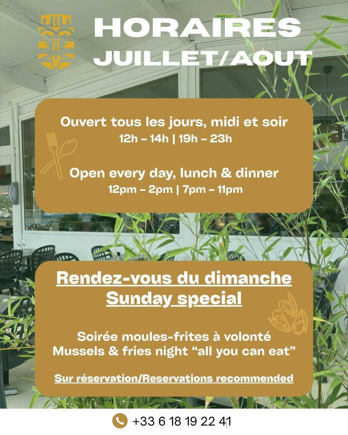 Restaurant EDEN : les horaires en juillet - août