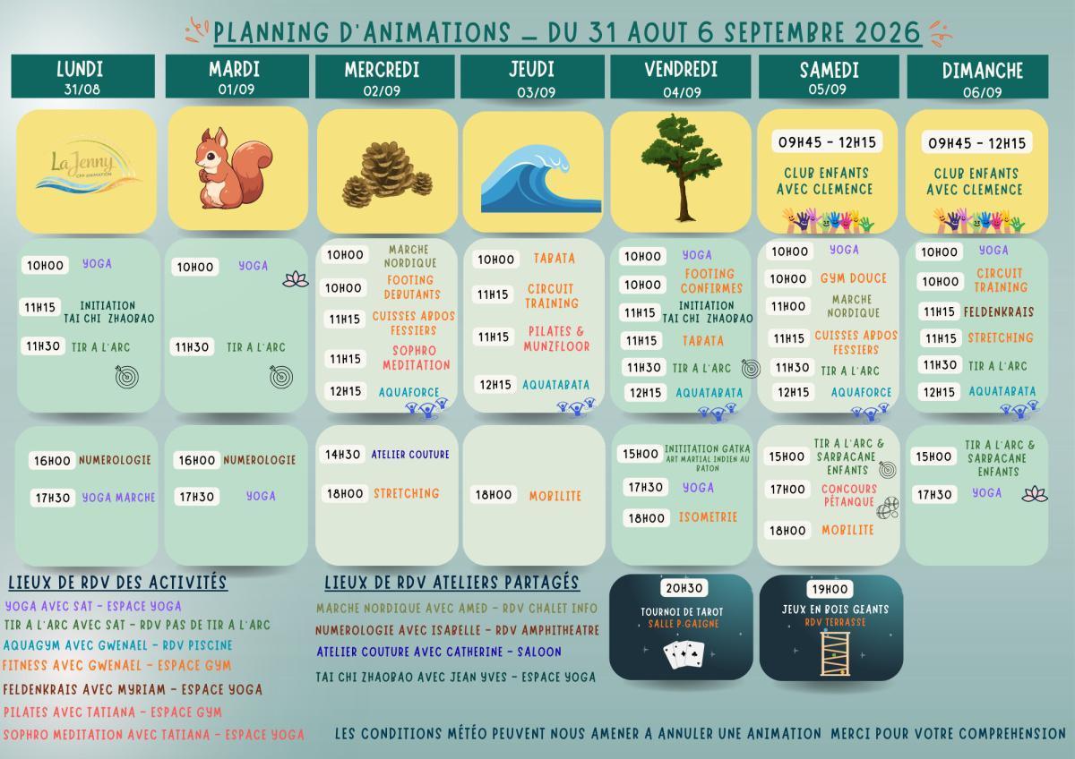 CFP Animations : planning du 31 août au 6 septembre