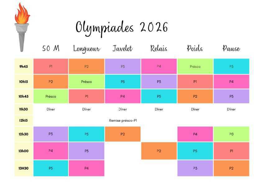 Horaire des Olympiades