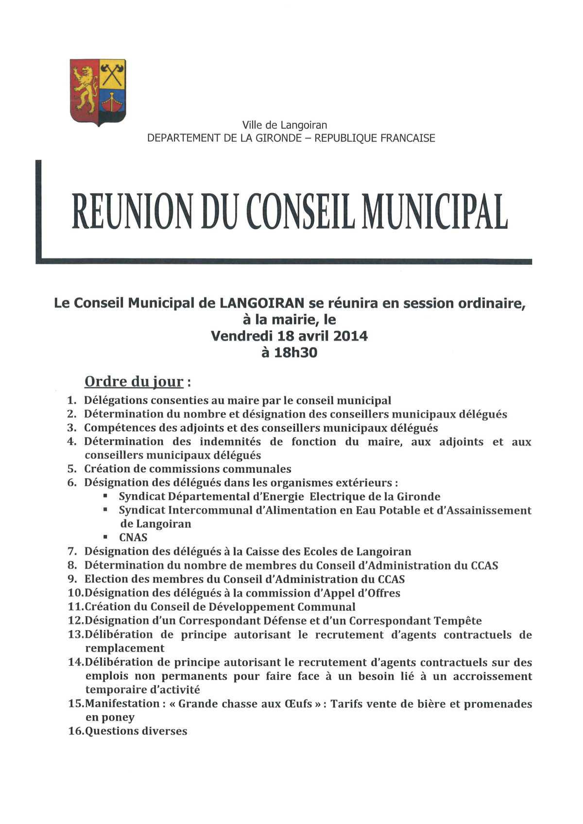Conseil municipal du 18/04/2014
