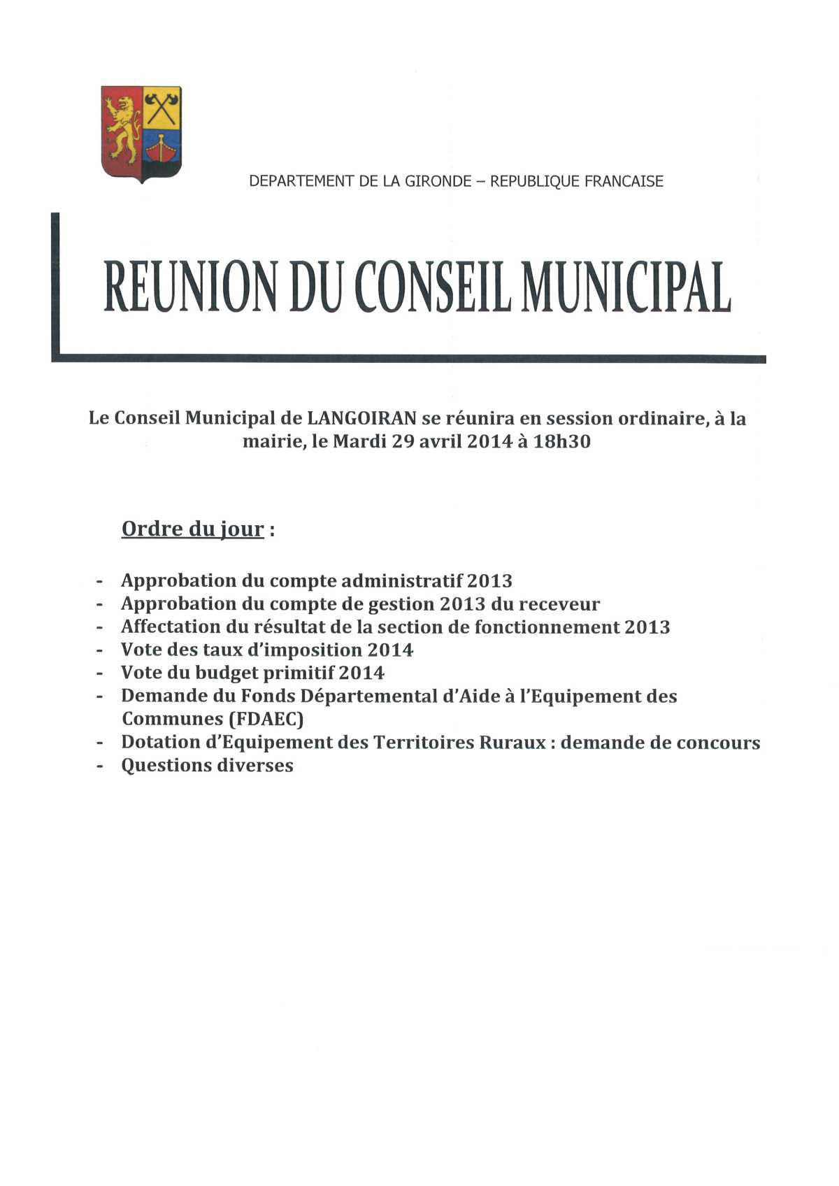 Conseil municipal du 29/04/2014