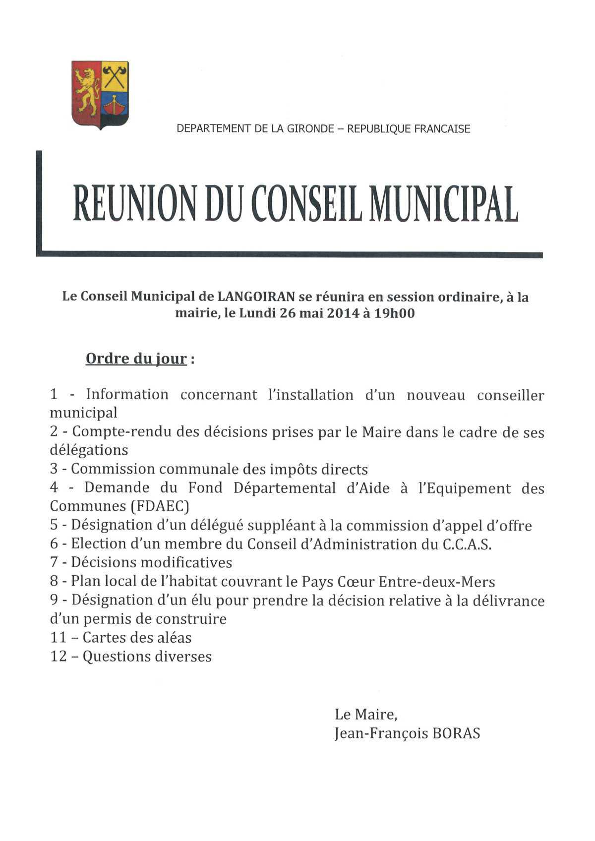 Conseil municipal du 26/05/2014