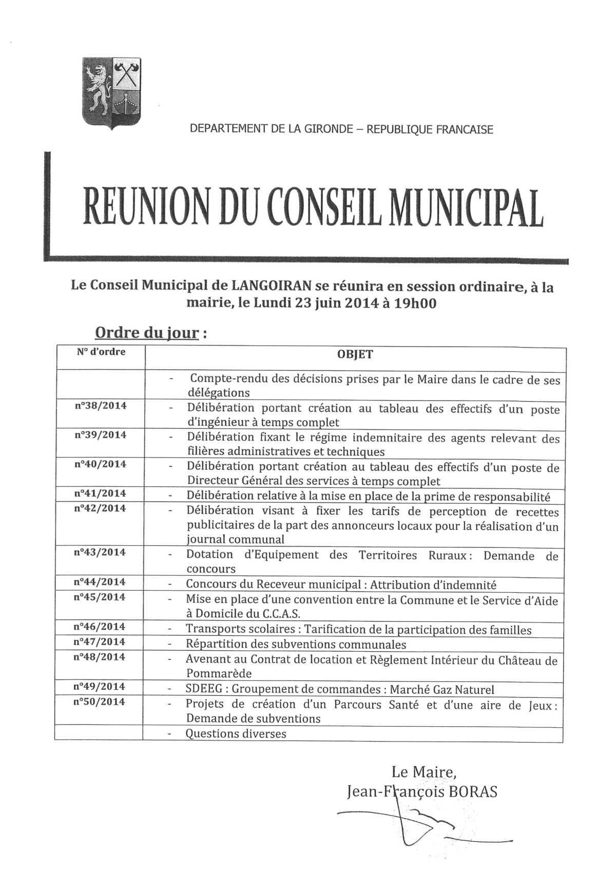 Conseil municipal du 23/06/2014