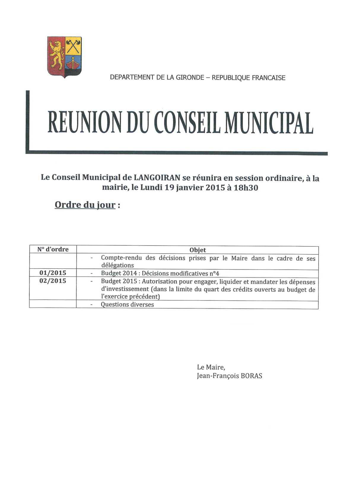 Copie de Conseil municipal du 19/01/2015