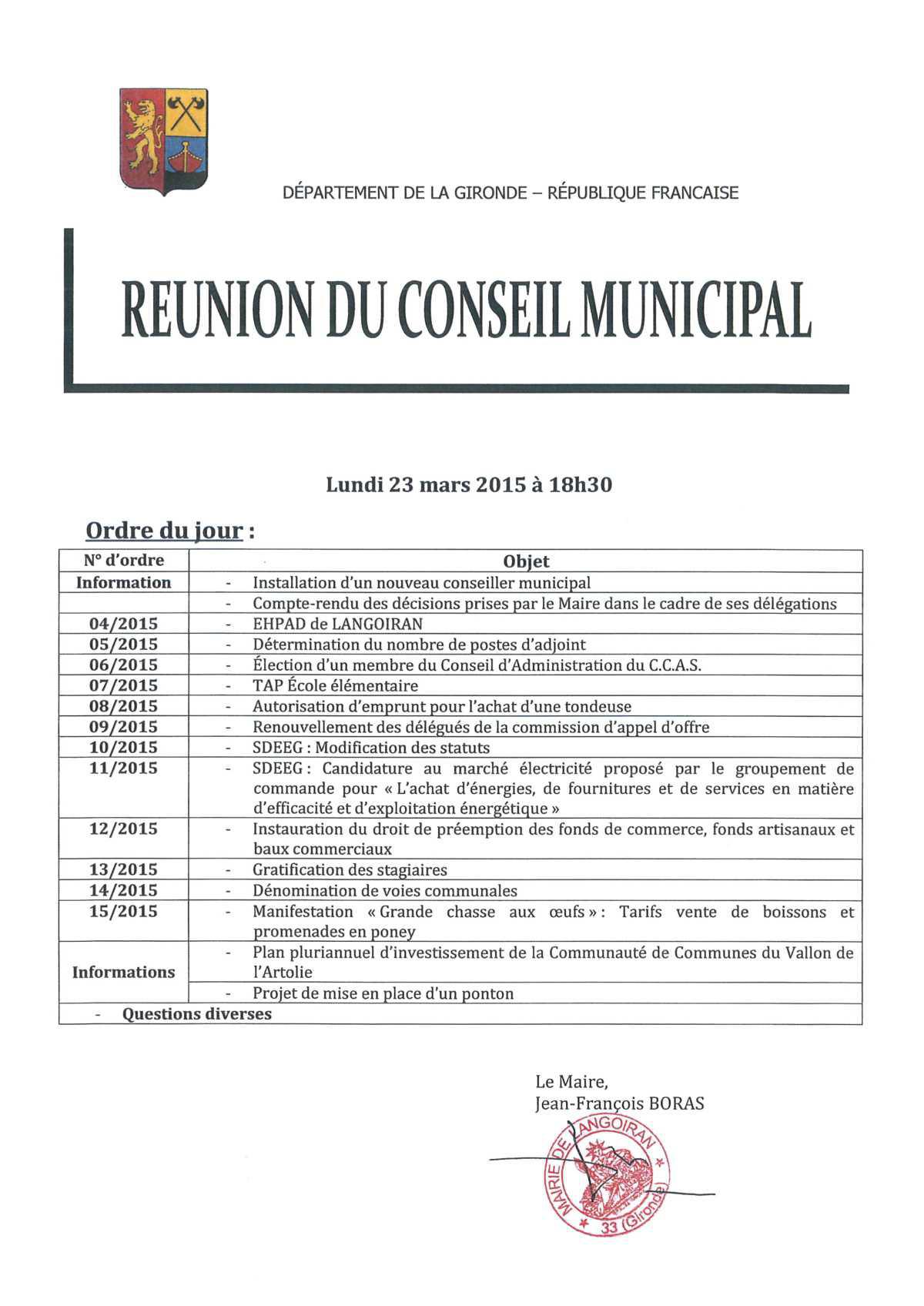 Conseil municipal du 23/03/2015