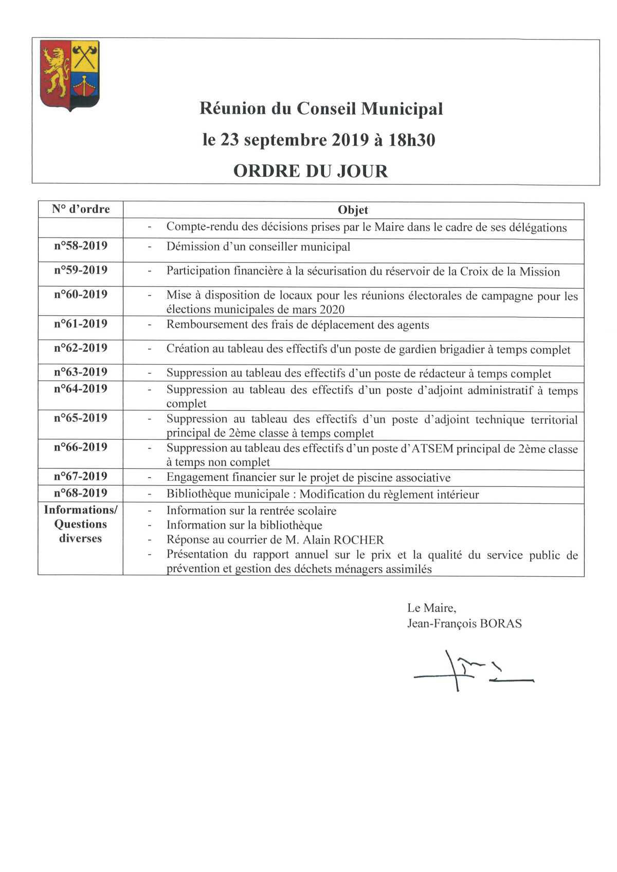 Conseil municipal du 23/09/2019