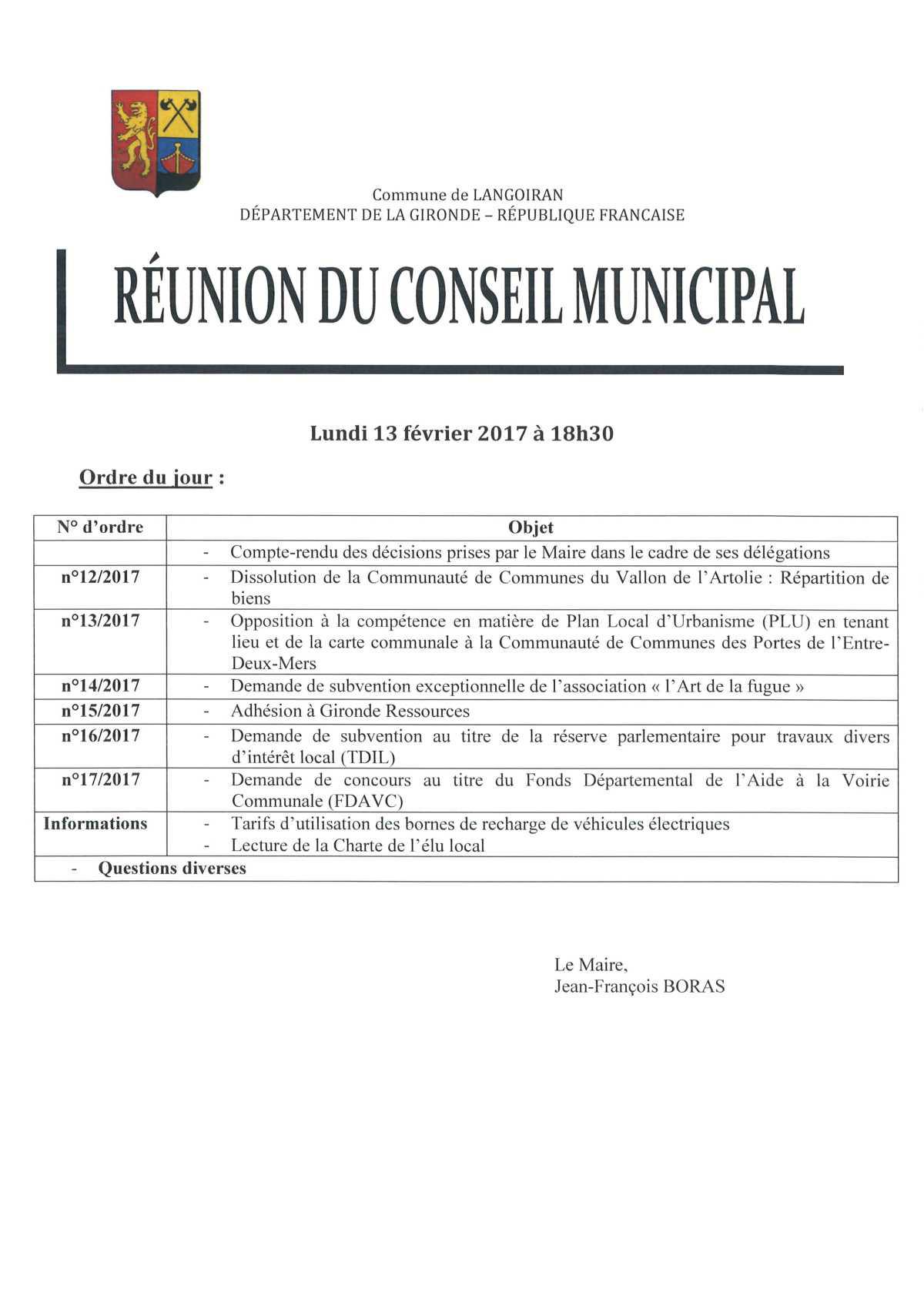 Conseil municipal du 13/02/2017