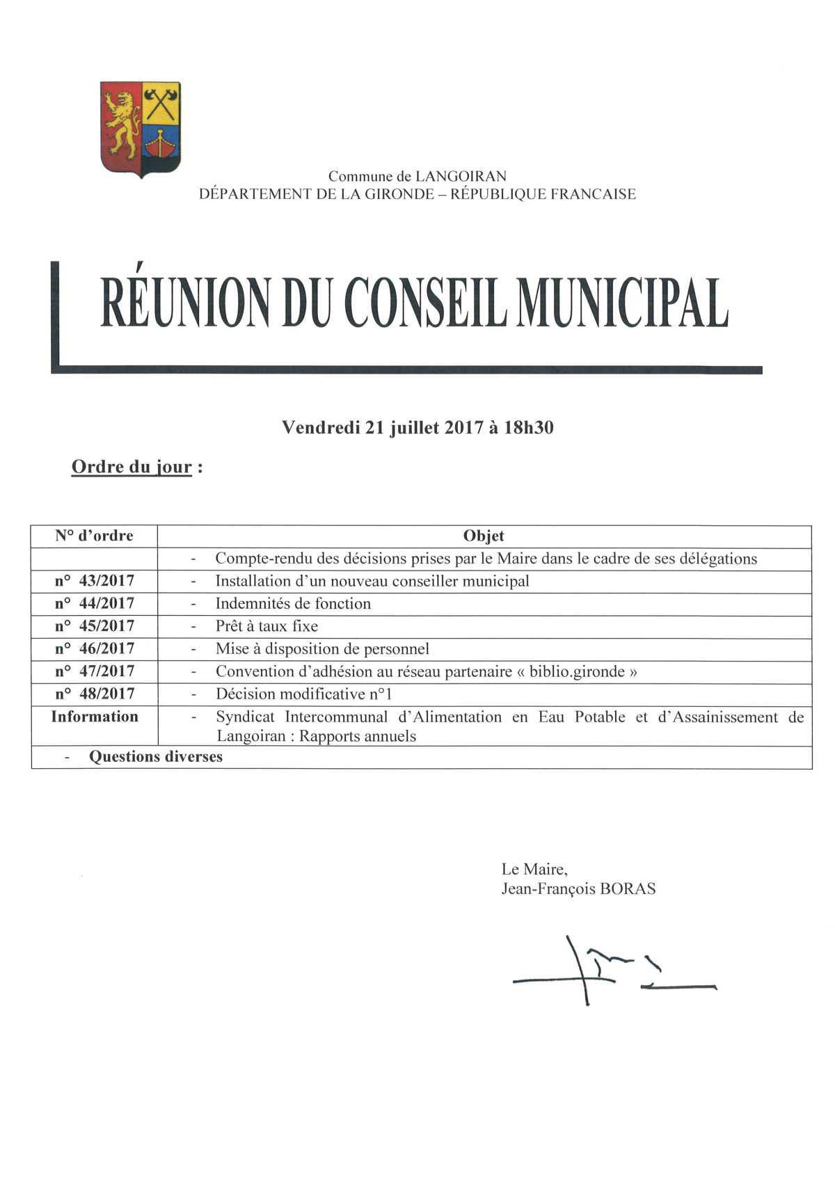 Conseil municipal du 21/07/2017