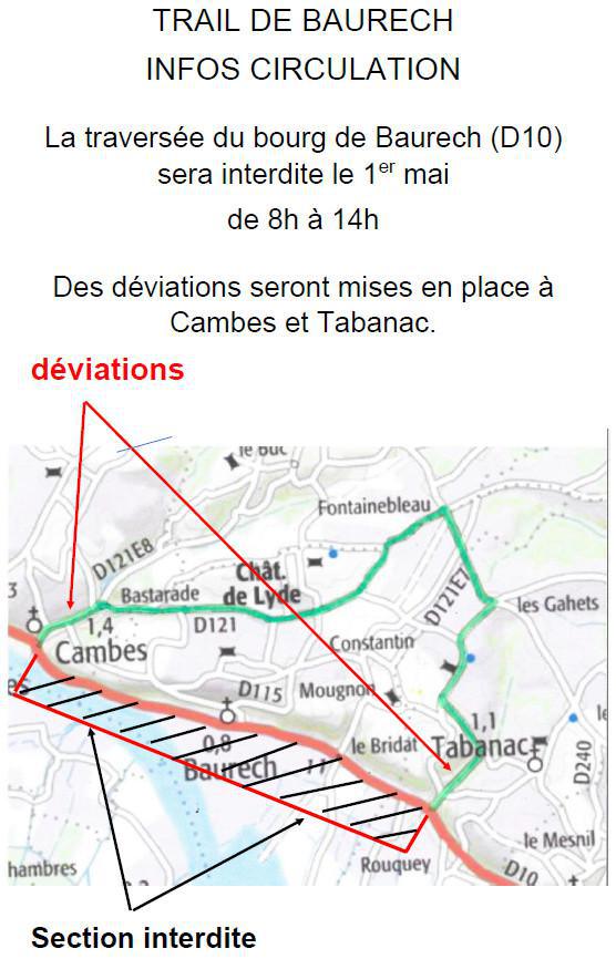Info circulation : Trail de Baurech dimanche 1° mai 2022
