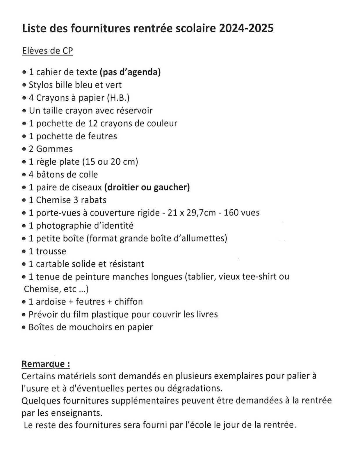 Liste des fournitures scolaires pour la rentrée 2024