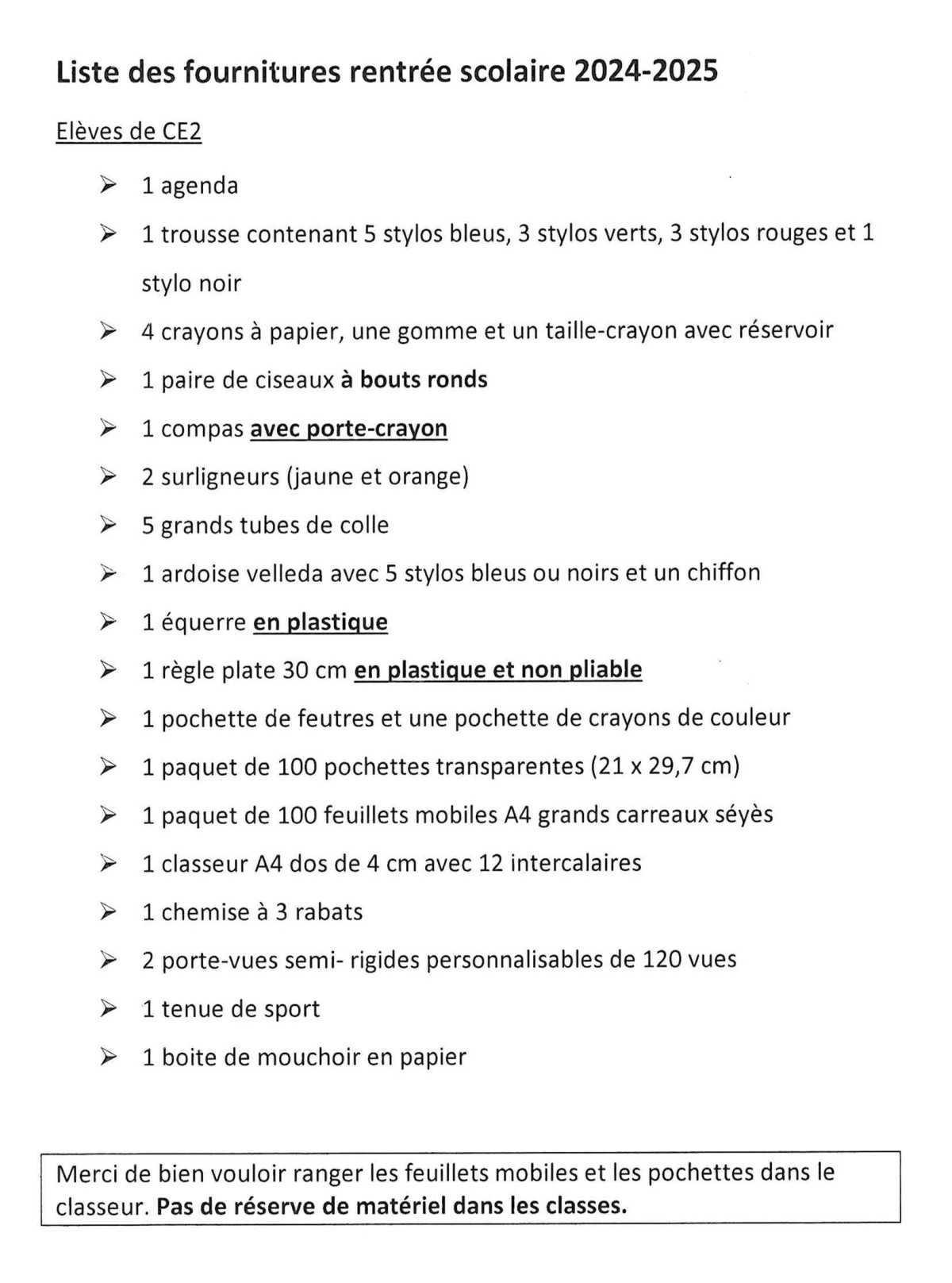 Liste des fournitures scolaires pour la rentrée 2024