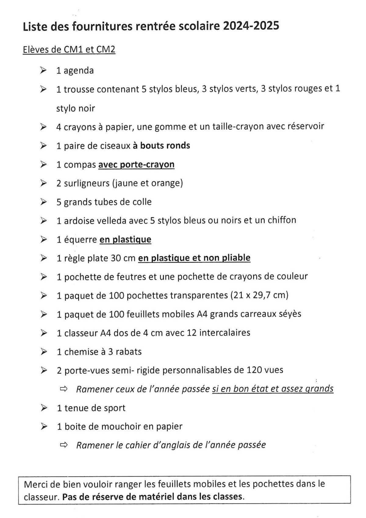 Liste des fournitures scolaires pour la rentrée 2024
