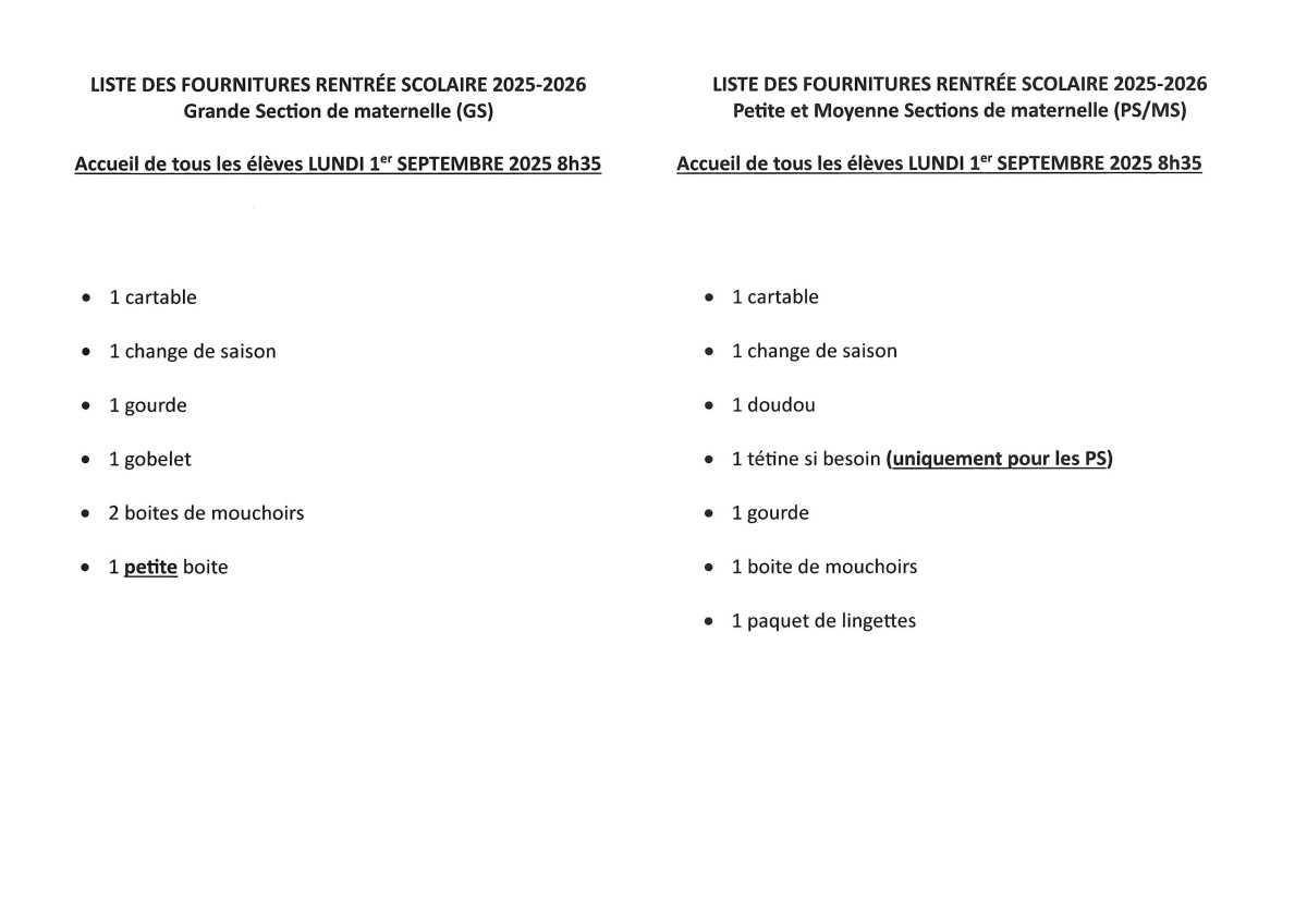 Liste des fournitures scolaires pour la rentrée 2025 Liste des fournitures scolaires pour la rentrée 2025
