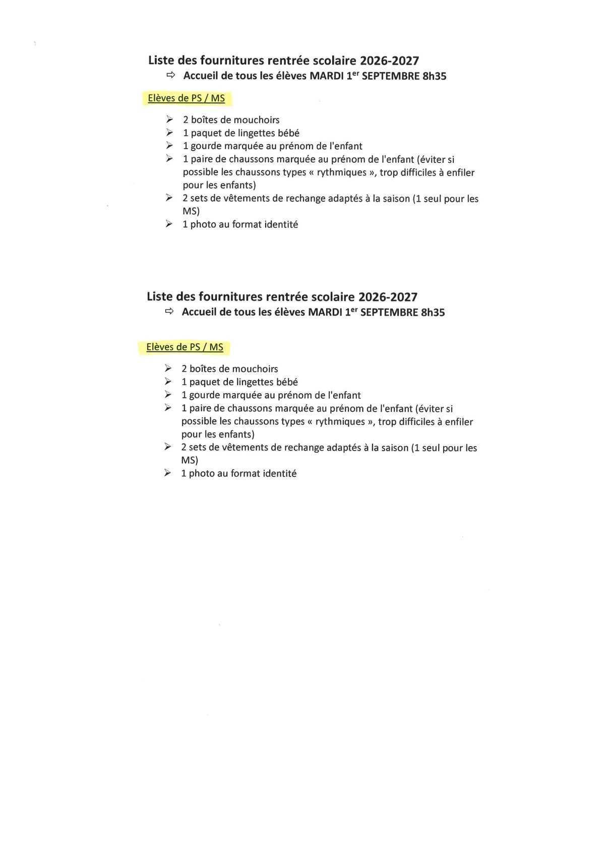 Liste des fournitures scolaires et informations utiles pour la rentrée 2026
