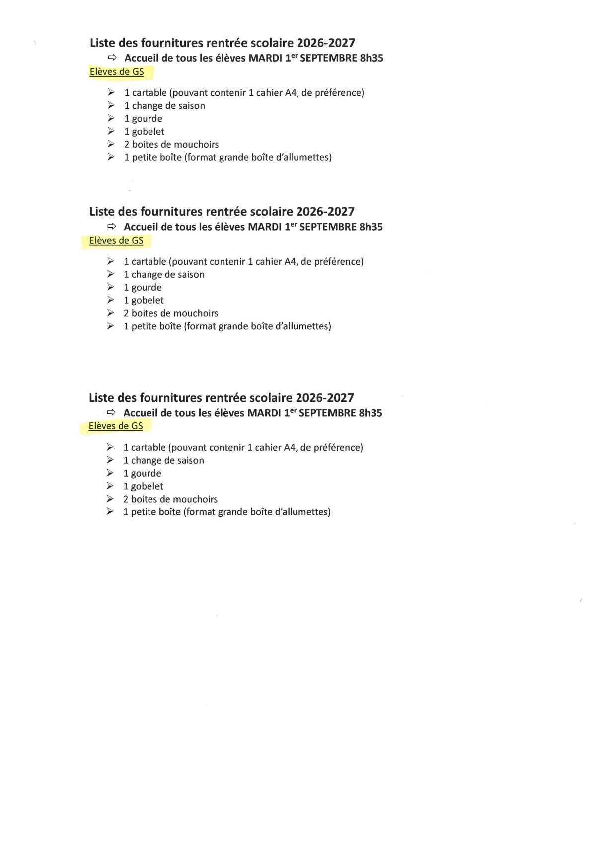 Liste des fournitures scolaires et informations utiles pour la rentrée 2026