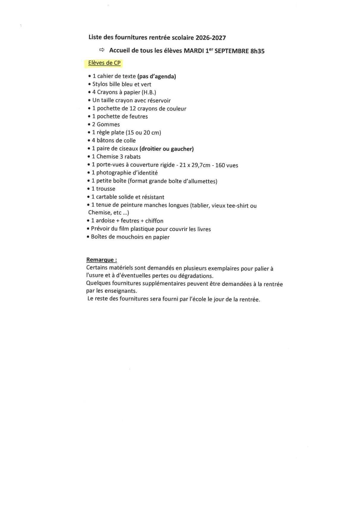 Liste des fournitures scolaires et informations utiles pour la rentrée 2026