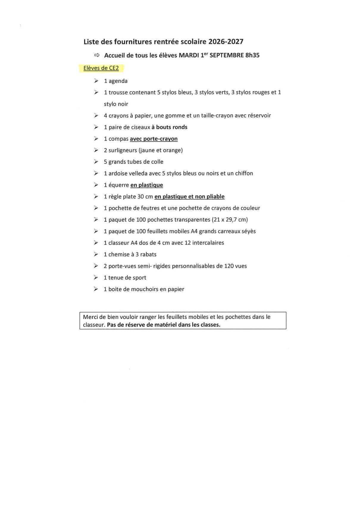 Liste des fournitures scolaires et informations utiles pour la rentrée 2026 Liste des fournitures scolaires et informations utiles pour la rentrée 2026