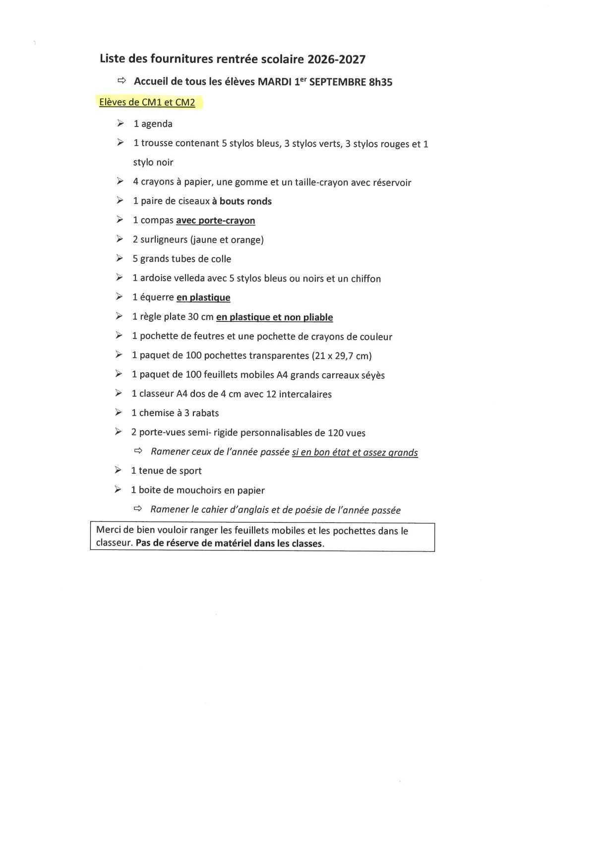 Liste des fournitures scolaires et informations utiles pour la rentrée 2026 Liste des fournitures scolaires et informations utiles pour la rentrée 2026