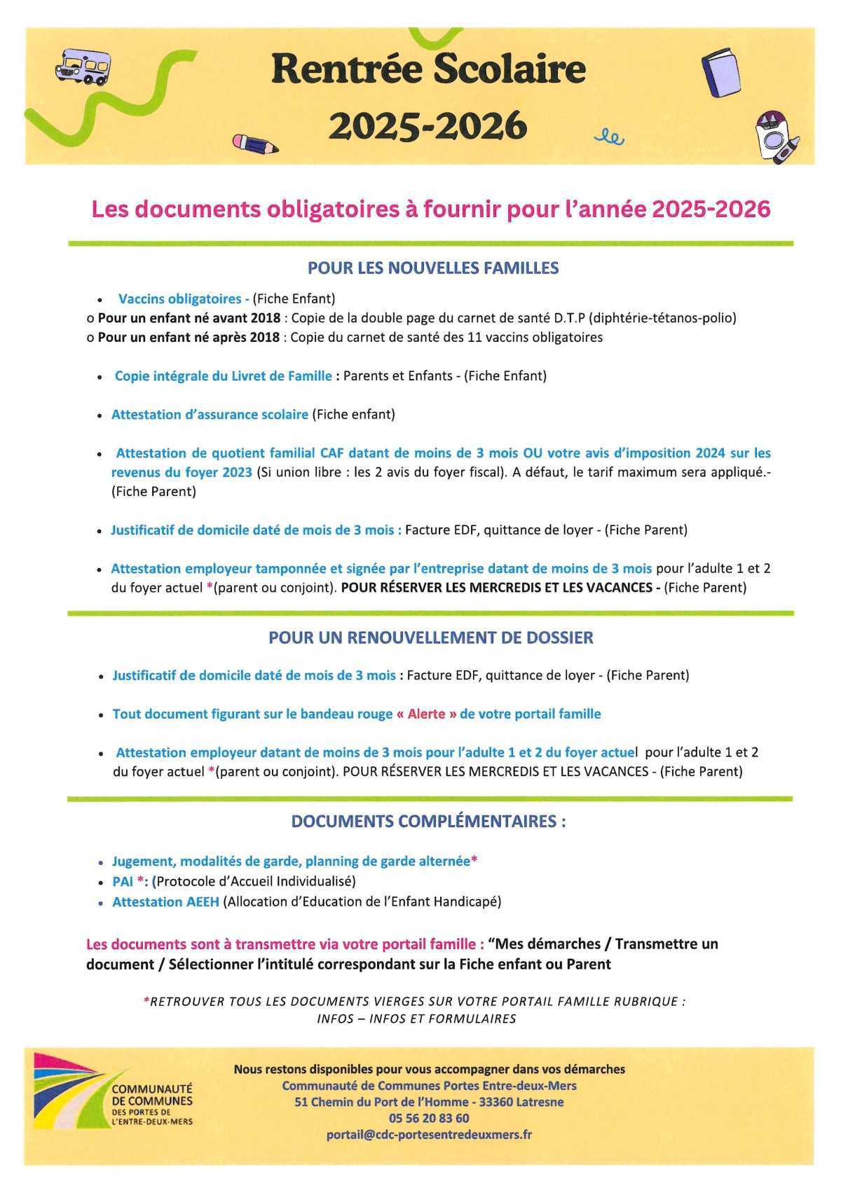 Inscriptions scolaires rentrée 2025
